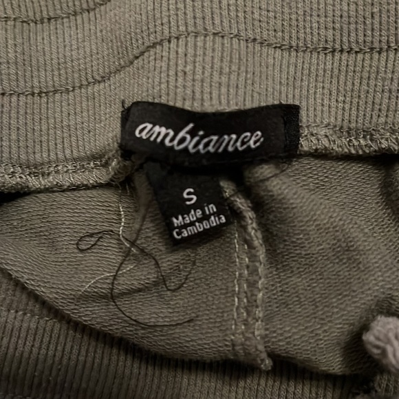 These are olive green sweatpants from ambiance in a size small. - Picture 3 of 3
